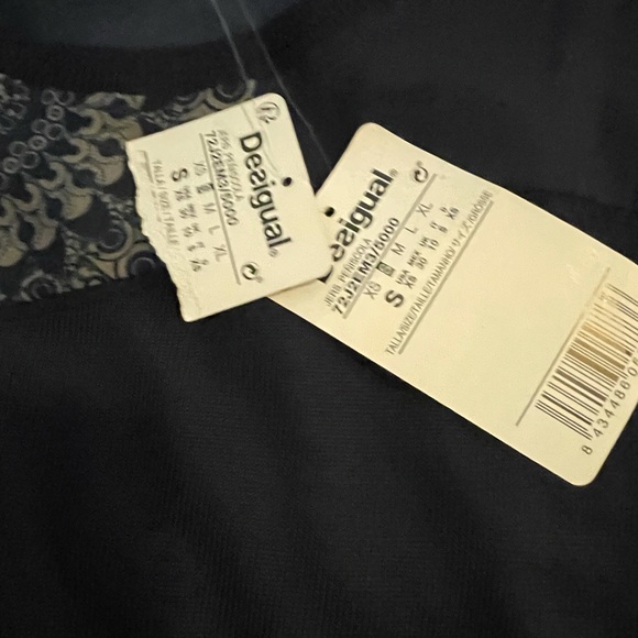 New! Desigual Beautiful navy with chiffon panel knit blouse s - Picture 11 of 14